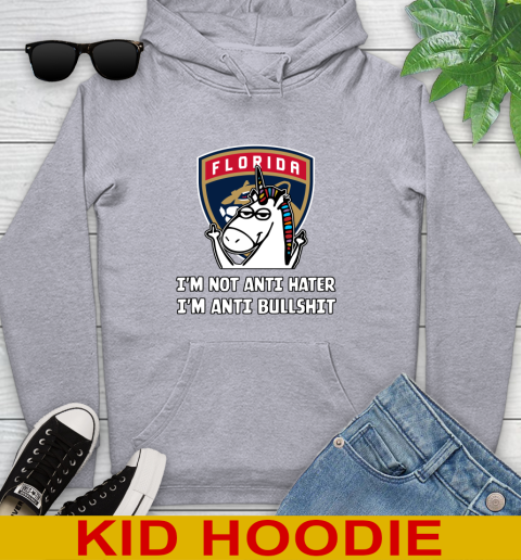 Florida Panthers NHL Hockey Unicorn I'm Not Anti Hater I'm Anti Bullshit Youth Hoodie 6