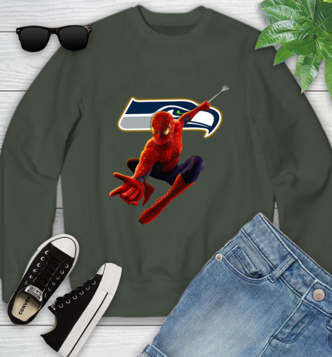 NFL Spider Man Avengers Endgame Football Seattle Seahawks Youth Sweatshirt 10