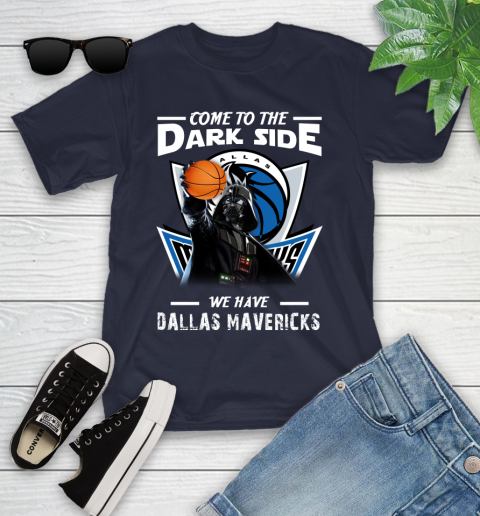 NBA Come To The Dark Side We Have Dallas Mavericks Star Wars Darth Vader Basketball Youth T-Shirt 2
