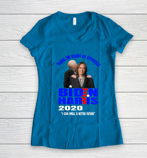 Anti Joe Biden Kamala Harris Hands On Can Smell The Future Women's V-Neck T-Shirt - Image 6
