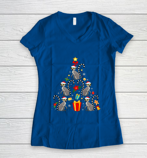 Lemur Christmas Ornament Tree Funny Gift Women's V-Neck T-Shirt 7