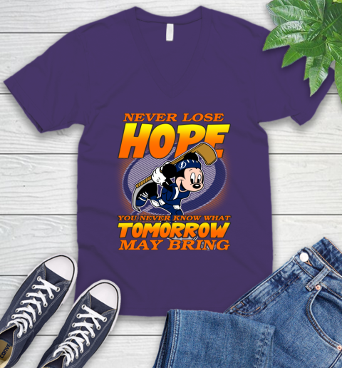 Tampa Bay Lightning NHL Hockey ootball Mickey Disney Never Lose Hope V-Neck T-Shirt 9