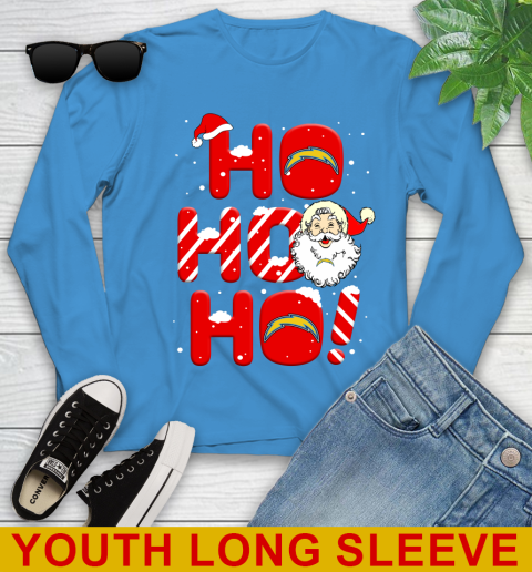 Los Angeles Chargers NFL Football Ho Ho Ho Santa Claus Merry Christmas Shirt Youth Long Sleeve 8