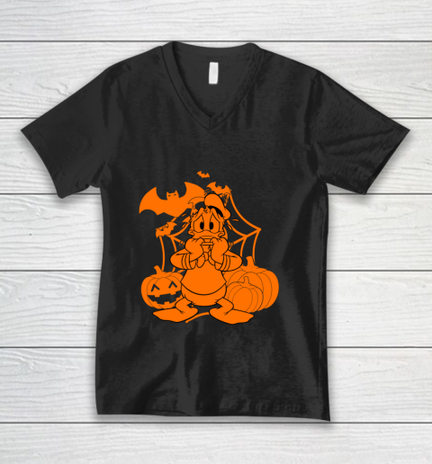 Disney Mickey Friends Halloween Donald Duck Pumpkins V-Neck T-Shirt