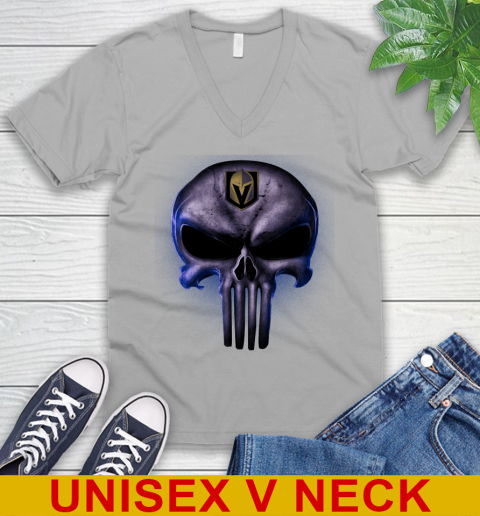 Vegas Golden Knights NHL Hockey Punisher Skull Sports V-Neck T-Shirt 3