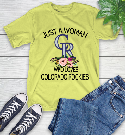 MLB Just A Woman Who Loves Colorado Rockies Baseball Sports T-Shirt 8
