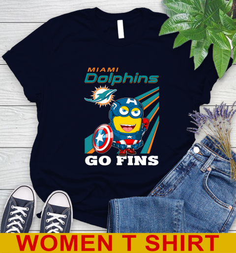 NFL Football Miami Dolphins Captain America Marvel Avengers Minion Shirt Women's T-Shirt 2