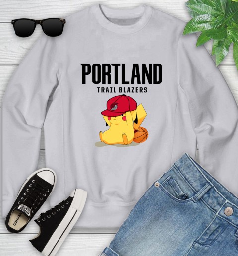 NBA Pikachu Basketball Sports Portland Trail Blazers Youth Sweatshirt 4