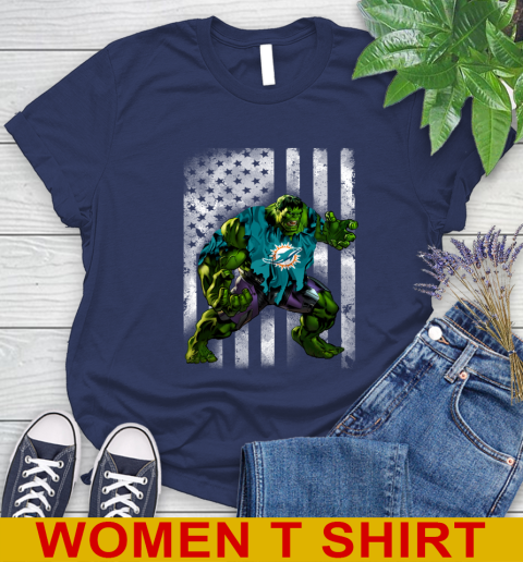 Miami Dolphins Hulk Marvel Avengers NFL Football American Flag Women's T-Shirt 12