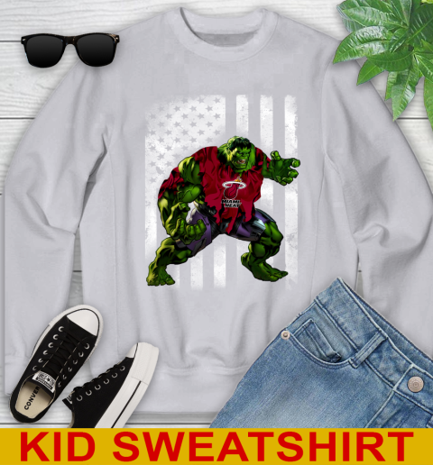 Miami Heat Hulk Marvel Avengers NBA Basketball American Flag Youth Sweatshirt 3