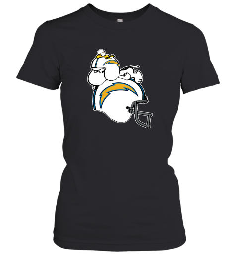 Snoopy And Woodstock Resting On Los Angeles Chargers Helmet Women's T-Shirt