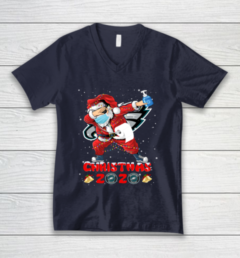 Philadelphia Eagles Funny Santa Claus Dabbing Christmas 2020 NFL V-Neck T-Shirt 2