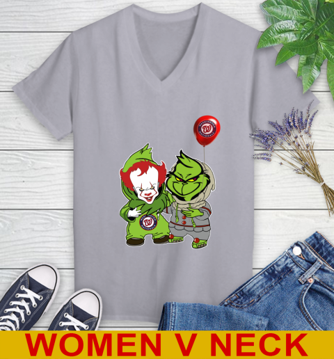 Baby Pennywise Grinch Christmas MLB Baseball Washington Nationals Women's V-Neck T-Shirt 5