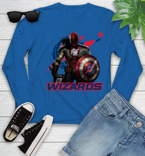 Washington Wizards NBA Basketball Captain America Thor Spider Man Hawkeye Avengers Youth Long Sleeve 9