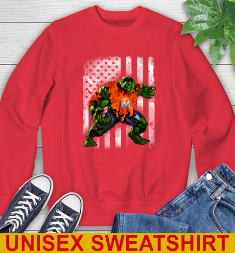 Miami Marlins Hulk Marvel Avengers MLB Baseball American Flag Sweatshirt 12