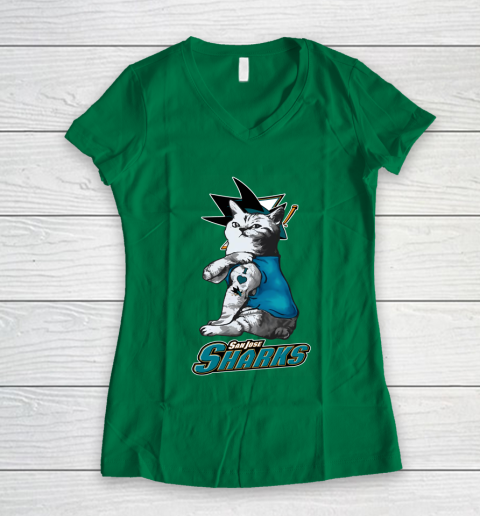 NHL My Cat Loves San Jose Sharks Hockey Women's V-Neck T-Shirt 3