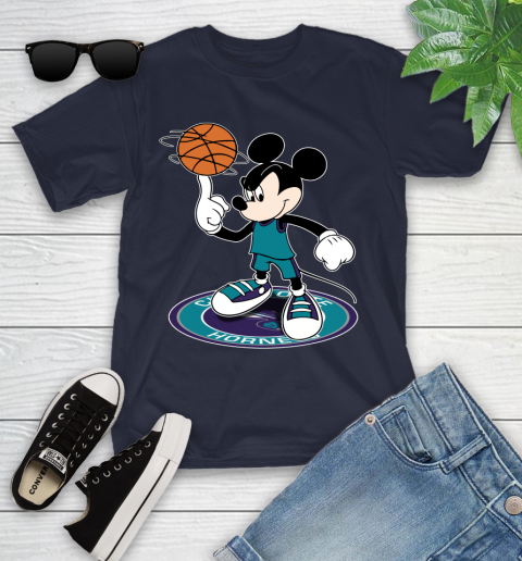 NBA Basketball Charlotte Hornets Cheerful Mickey Disney Shirt Youth T-Shirt 3