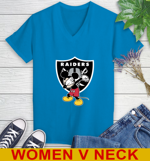 Oakland Raiders NFL Football Dabbing Mickey Disney Sports Women's V-Neck T-Shirt 8