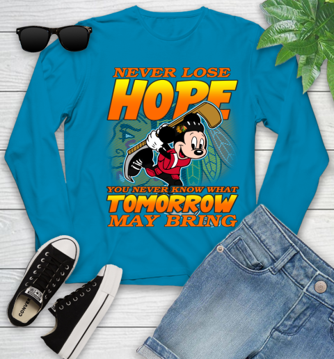 Chicago Blackhawks NHL Hockey ootball Mickey Disney Never Lose Hope Youth Long Sleeve 8