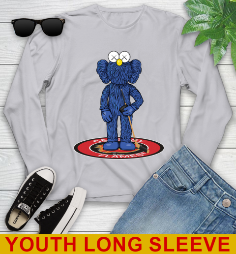NHL Hockey Calgary Flames Kaws Bff Blue Figure Shirt Youth Long Sleeve 7 NHL Hockey Calgary Flames Kaws Bff Blue Figure Shirt Youth Long Sleeve - Image 7