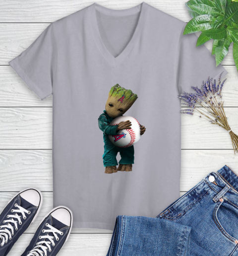 MLB Groot Guardians Of The Galaxy Baseball Sports Los Angeles Angels Women's V-Neck T-Shirt 4