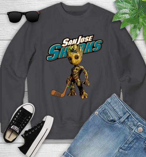 San Jose Sharks NHL Hockey Groot Marvel Guardians Of The Galaxy Youth Sweatshirt 6