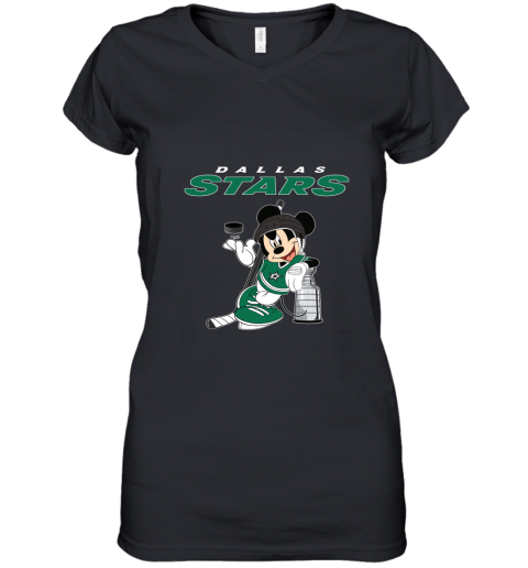 Mickey Dallas Stars With The Stanley Cup Hockey NHL Women's V-Neck T-Shirt