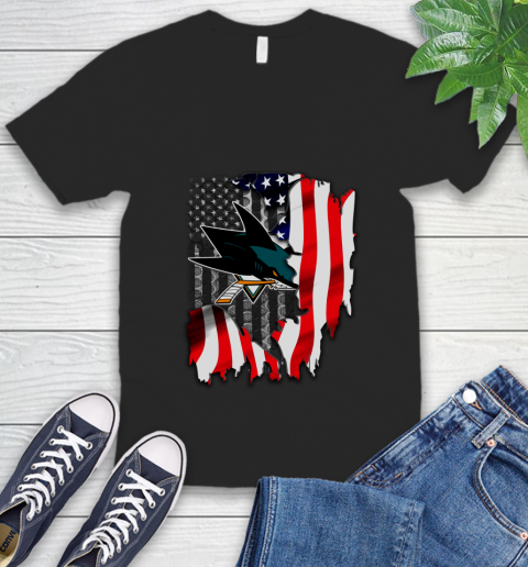 San Jose Sharks NHL Hockey American Flag V-Neck T-Shirt