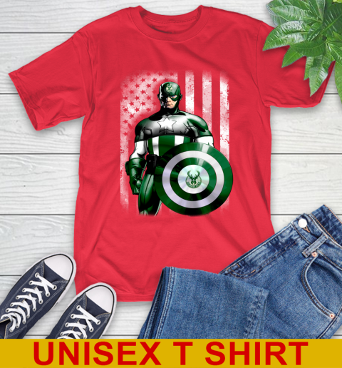 Milwaukee Bucks NBA Basketball Captain America Marvel Avengers American Flag Shirt T-Shirt 12