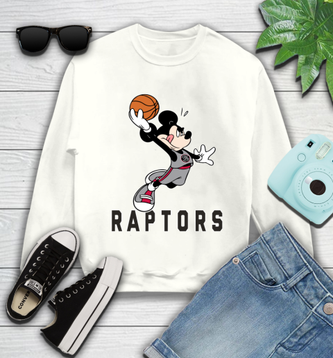 NBA Basketball Toronto Raptors Cheerful Mickey Mouse Shirt Youth Sweatshirt 2