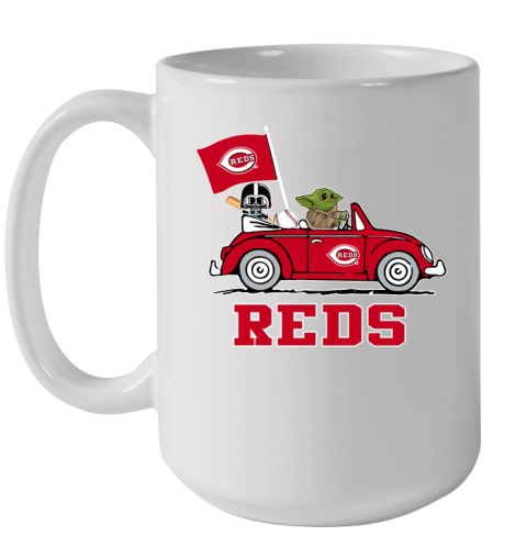 MLB Baseball Cincinnati Reds Darth Vader Baby Yoda Driving Star Wars Shirt Ceramic Mug 15oz