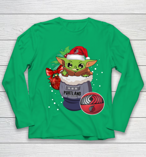 Portland Trail Blazers Christmas Baby Yoda Star Wars Funny Happy NBA Youth Long Sleeve 6