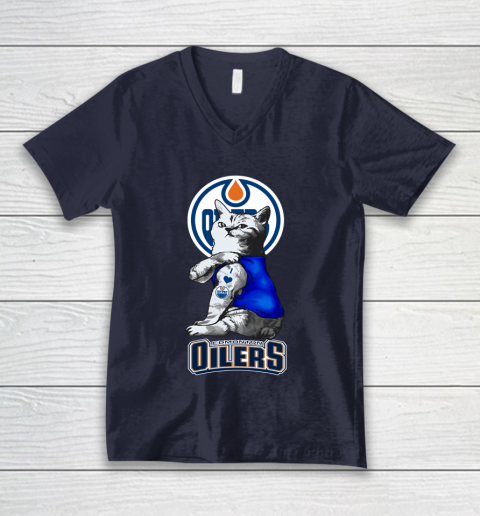 NHL My Cat Loves Edmonton Oilers Hockey V-Neck T-Shirt 2