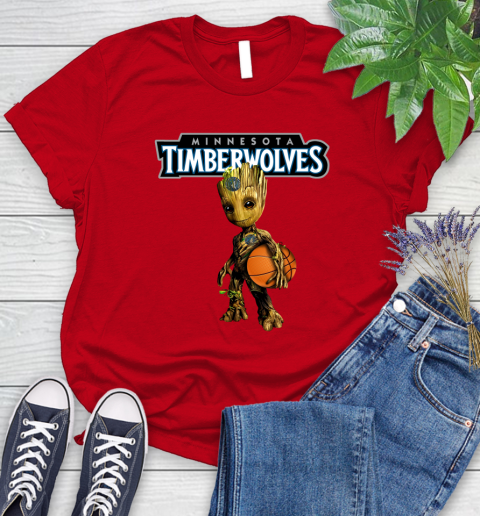 Minnesota Timberwolves NBA Basketball Groot Marvel Guardians Of The Galaxy Women's T-Shirt 9