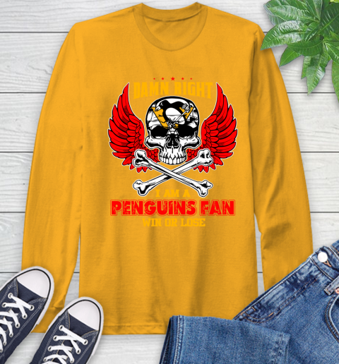 NHL Damn Right I Am A Pittsburgh Penguins Win Or Lose Skull Hockey Sports Long Sleeve T-Shirt 2