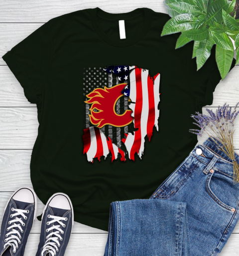 Calgary Flames NHL Hockey American Flag Women's T-Shirt 7 Calgary Flames NHL Hockey American Flag Women's T-Shirt - Image 7
