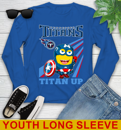 NFL Football Tennessee Titans Captain America Marvel Avengers Minion Titan Up Shirt Youth Long Sleeve 10