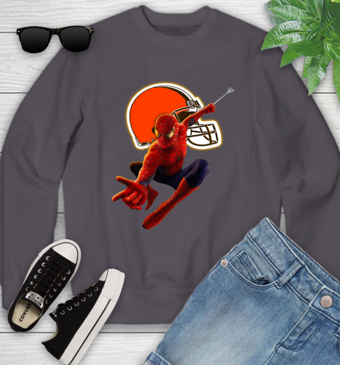 NFL Spider Man Avengers Endgame Football Cleveland Browns Youth Sweatshirt 6