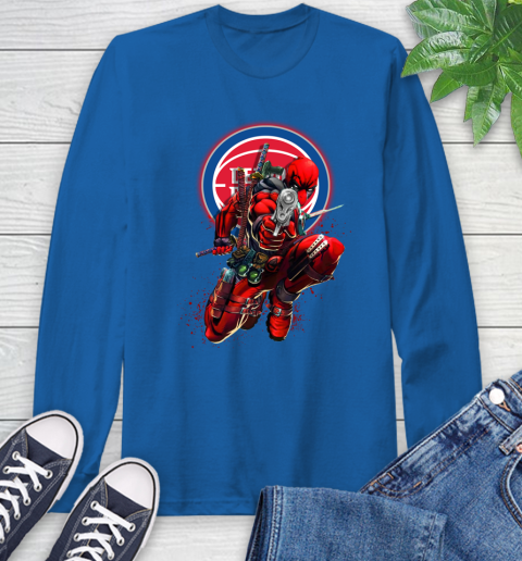 NBA Deadpool Marvel Comics Sports Basketball Detroit Pistons Long Sleeve T-Shirt 9