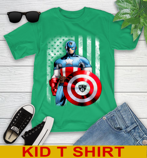 Brooklyn Nets NBA Basketball Captain America Marvel Avengers American Flag Shirt Youth T-Shirt 7