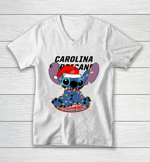 Carolina Hurricanes NHL Hockey noel stitch Christmas V-Neck T-Shirt