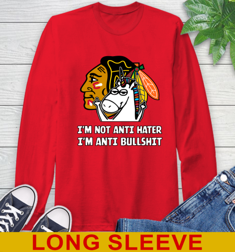 Chicago Blackhawks NHL Hockey Unicorn I'm Not Anti Hater I'm Anti Bullshit Long Sleeve T-Shirt 10