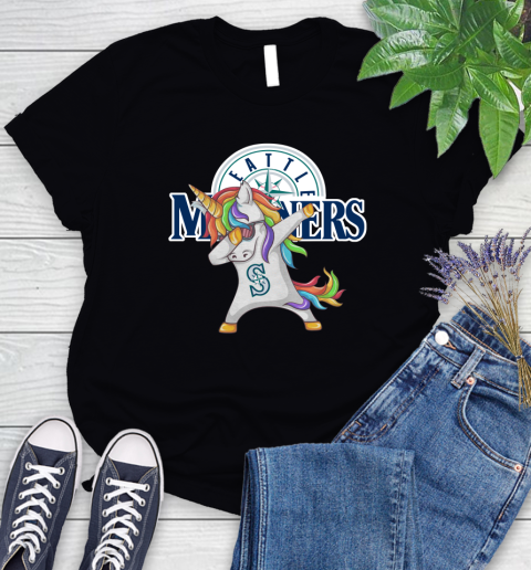 Seattle Mariners MLB Baseball Funny Unicorn Dabbing Sports Women's T-Shirt 2