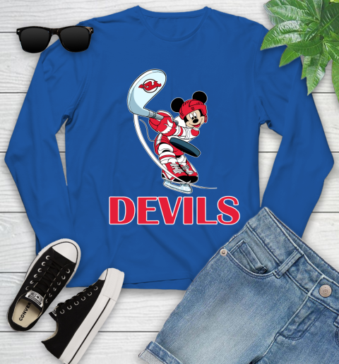 NHL Hockey New Jersey Devils Cheerful Mickey Mouse Shirt Youth Long Sleeve 10