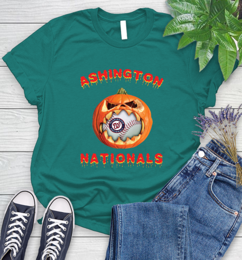 MLB Washington Nationals Halloween Pumpkin Baseball Sports Women's T-Shirt 12
