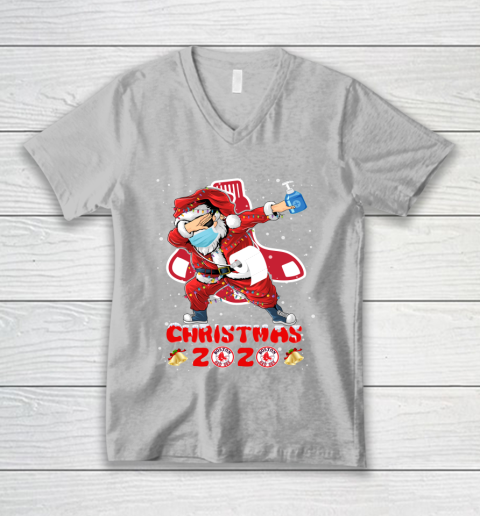Boston Red Sox Funny Santa Claus Dabbing Christmas 2020 MLB V-Neck T-Shirt 3