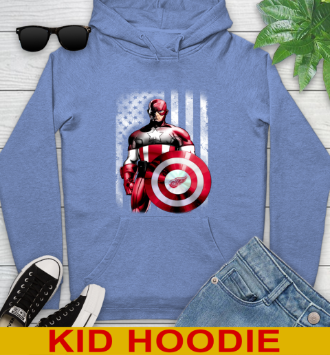 Detroit Red Wings NHL Hockey Captain America Marvel Avengers American Flag Shirt Youth Hoodie 12
