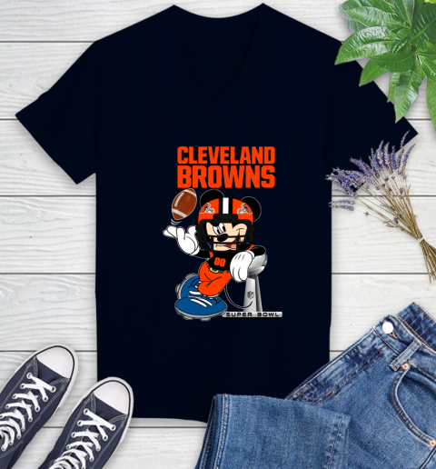 NFL Cleveland Browns Mickey Mouse Disney Super Bowl Football T Shirt Women's V-Neck T-Shirt 3