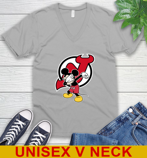 New Jersey Devils NHL Hockey Dabbing Mickey Disney Sports V-Neck T-Shirt 4