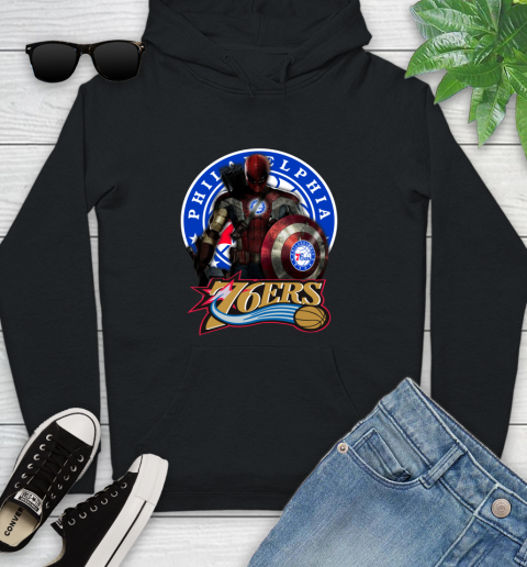 Philadelphia 76ers NBA Basketball Captain America Thor Spider Man Hawkeye Avengers (1) Youth Hoodie 2